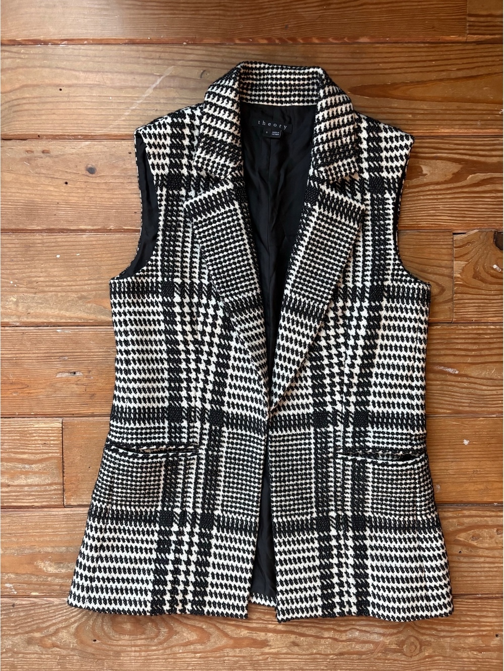 Theory Eldora Graphic Coat Vest Houndstooth Plaid Wool Blend Size 6